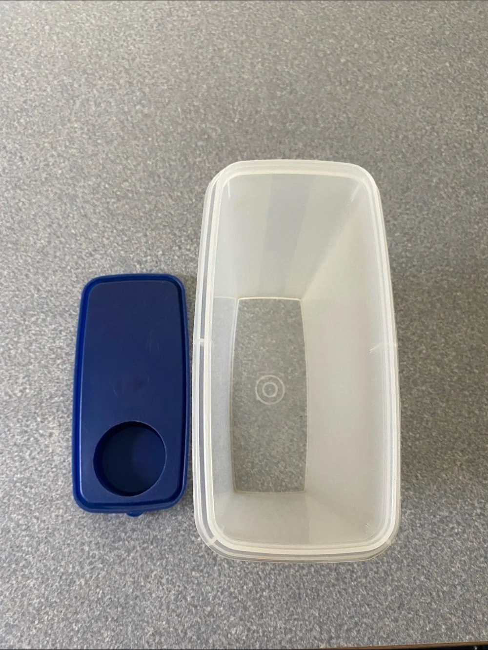 Tupperware White Translucent Container with Blue Lid